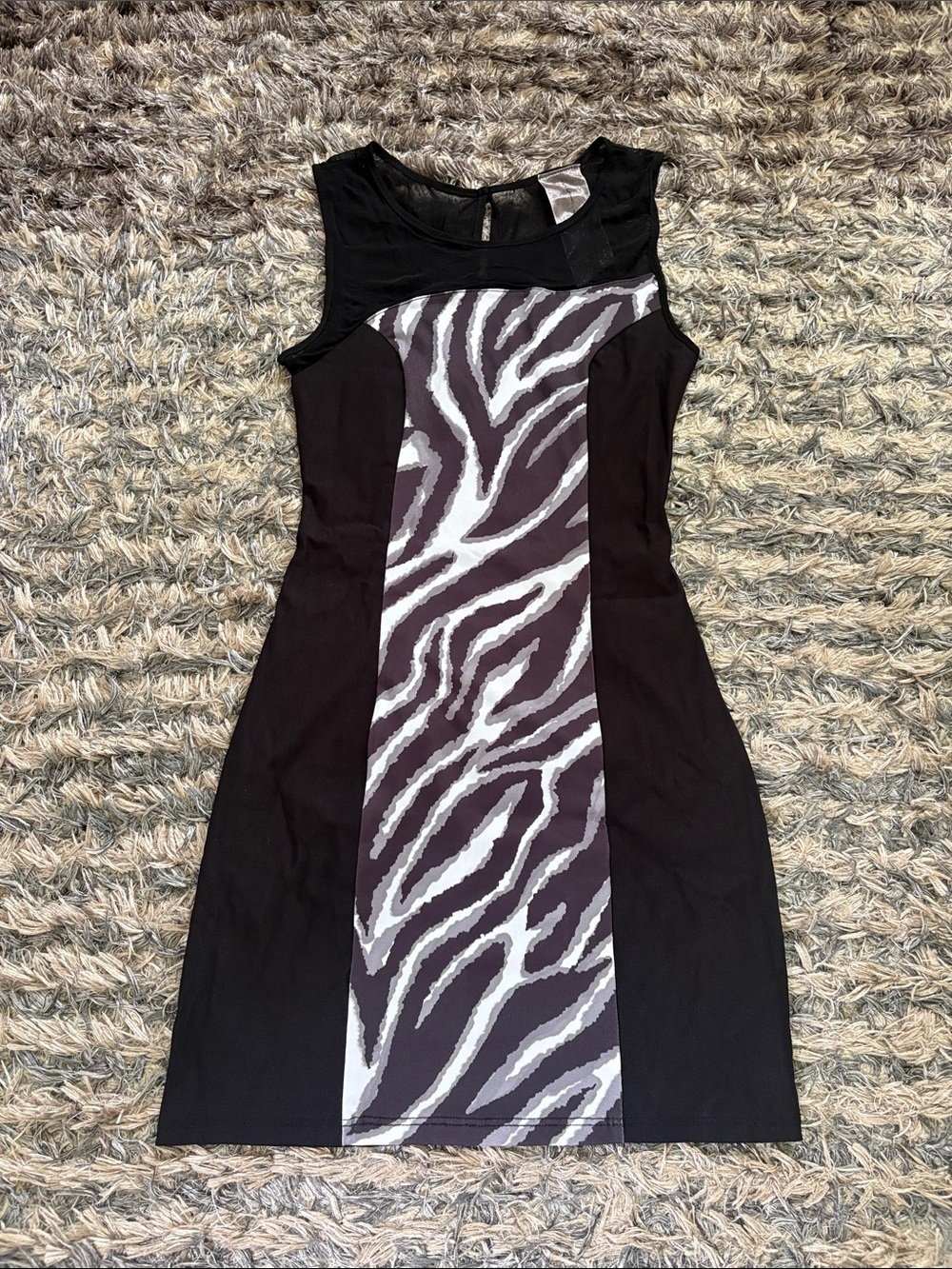 Moon Collection Black Mini Dress with Gray Zebra Panel